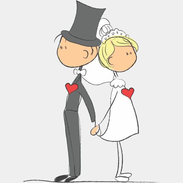 Cartoon Wedding Groom Bride Holding Hands 2 Thumbnail