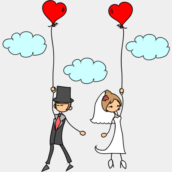 Cartoon Wedding Groom Bride Heart Balloons 1 Thumbnail