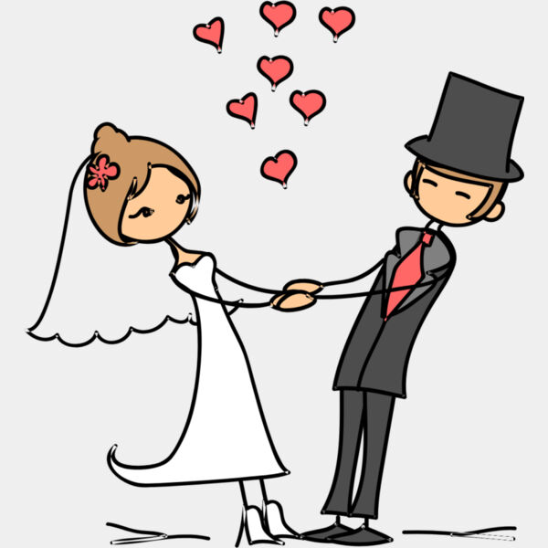 Cartoon Wedding Groom Bride Holding Hands 13 Thumbnail